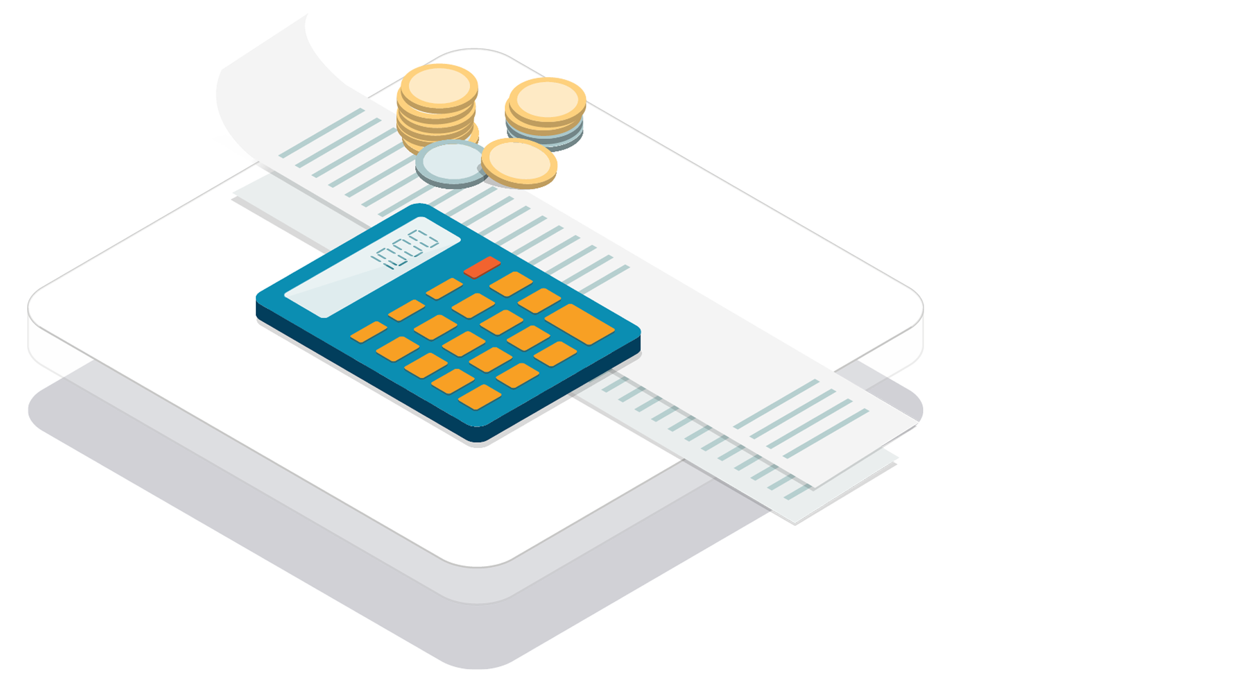 illustration showing calculator, coins and receipts